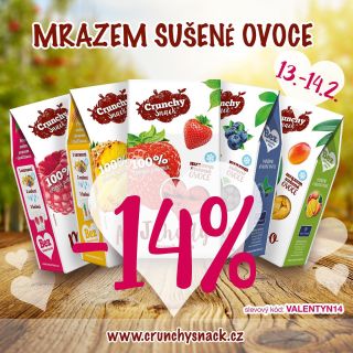 Celý víkend 14% sleva na mrazem sušené ovoce Crunchy Snack kódem VALENTYN14. 15 druhů mrazem sušeného ovoce a zeleniny!...